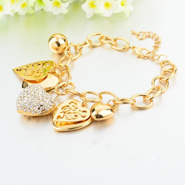 3 Sets of Crystal Heart Charm Bracelet