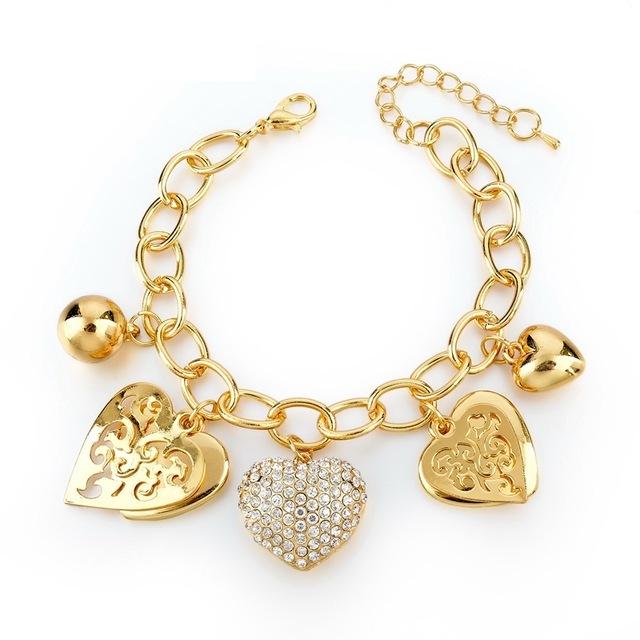 3 Sets of Crystal Heart Charm Bracelet