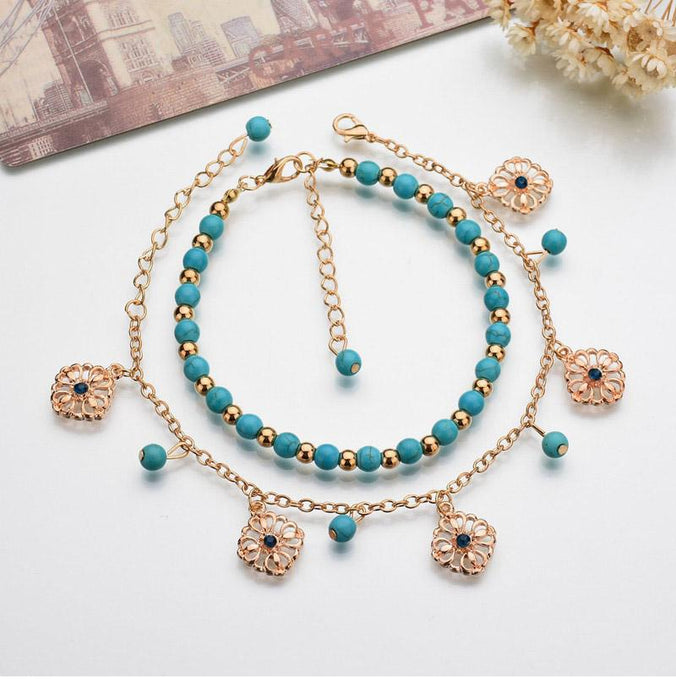 3 Sets of Turquoise Waters Anklet Set - 2pc
