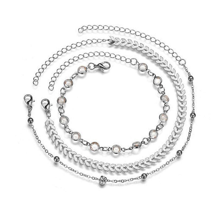 3 Sets of Chevron and Crystals Anklet Set - 9pcs