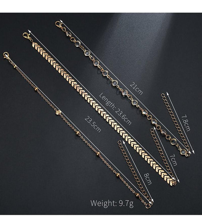 2 Sets of Chevron and Crystals Anklet Set - 6pcs