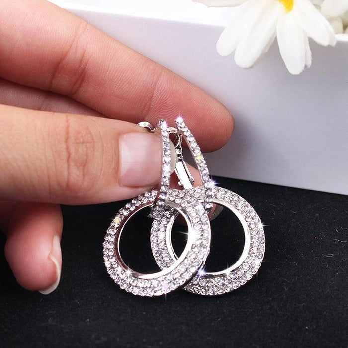 Hollywood Hoops Crystal Earrings & Rhinestone Adjustable Tennis Bracelet
