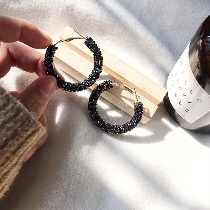 "Night Fever" Black Austrian Crystal Hoop Earrings