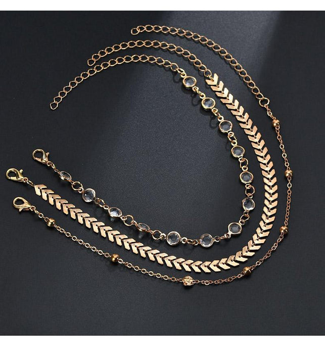 2 Sets of Chevron and Crystals Anklet Set - 6pcs