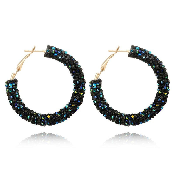 "Night Fever" Black Austrian Crystal Hoop Earrings