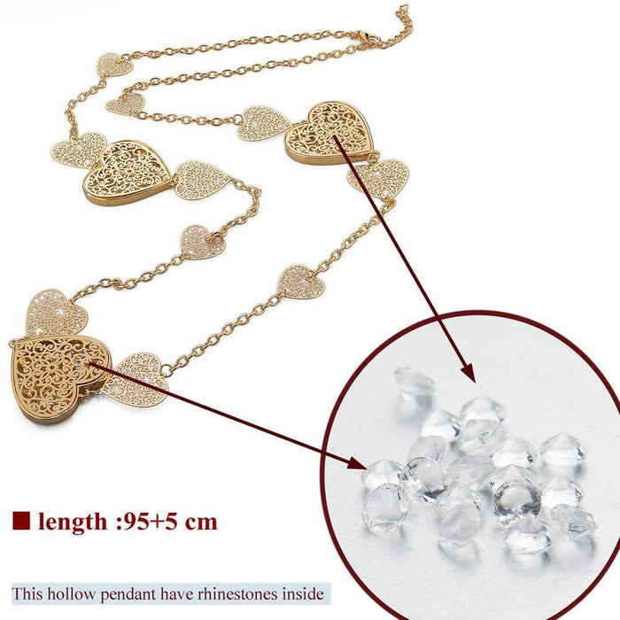 Heart Chain Long Necklace with Austrian Crystals