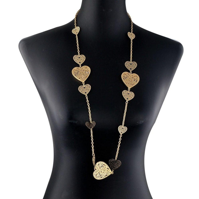 Heart Chain Long Necklace with Austrian Crystals