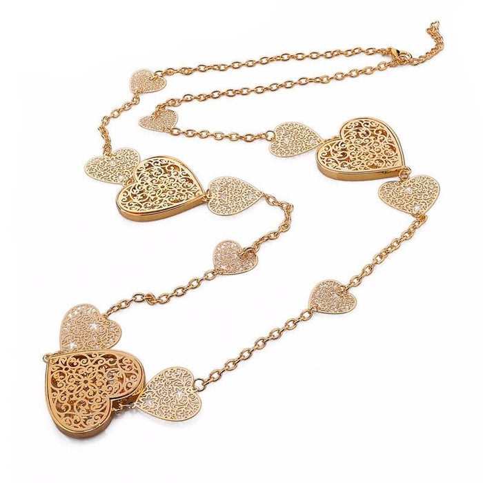 Heart Chain Long Necklace with Austrian Crystals