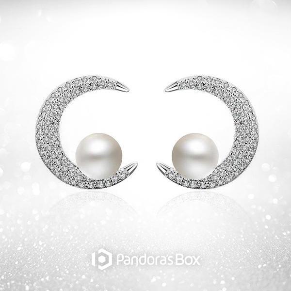 Pearl Moon Stud Earrings