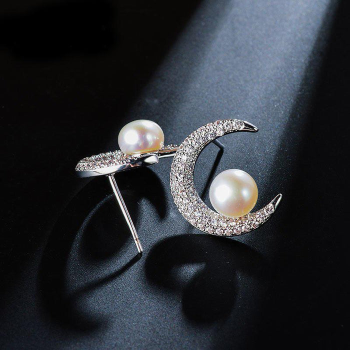 Pearl Moon Stud Earrings