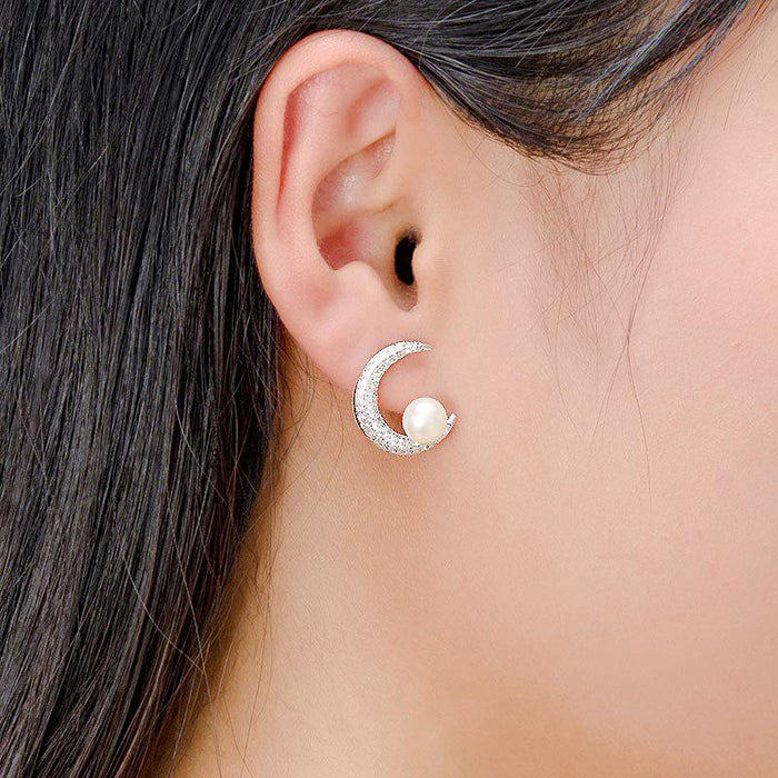 Pearl Moon Stud Earrings