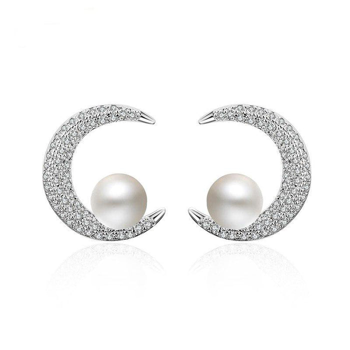 Pearl Moon Stud Earrings