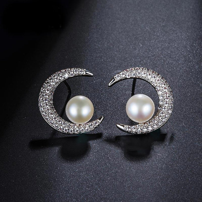 Pearl Moon Stud Earrings