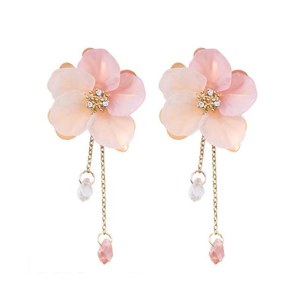 Pink Blossoms Crystal Drop Earrings