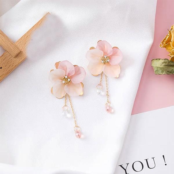Pink Blossoms Crystal Drop Earrings