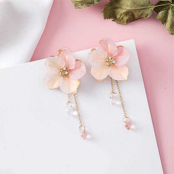 Pink Blossoms Crystal Drop Earrings