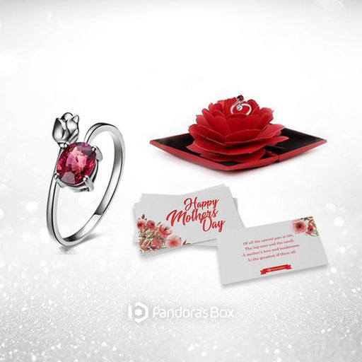 Rose Bud Red Crystal Ring Gift Set