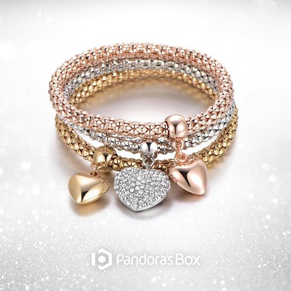 Solid Hearts Charm Bracelet Set