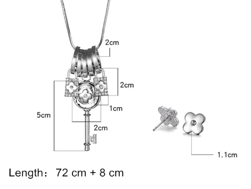 Clover Lock & Key Necklace and Earrings Set