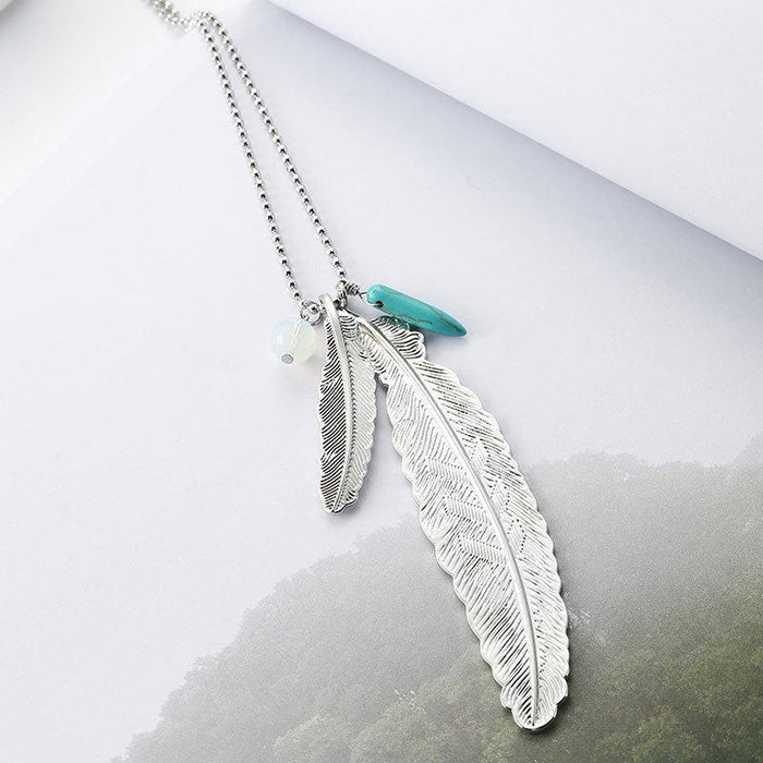 Feather and Stone Pendant Necklace