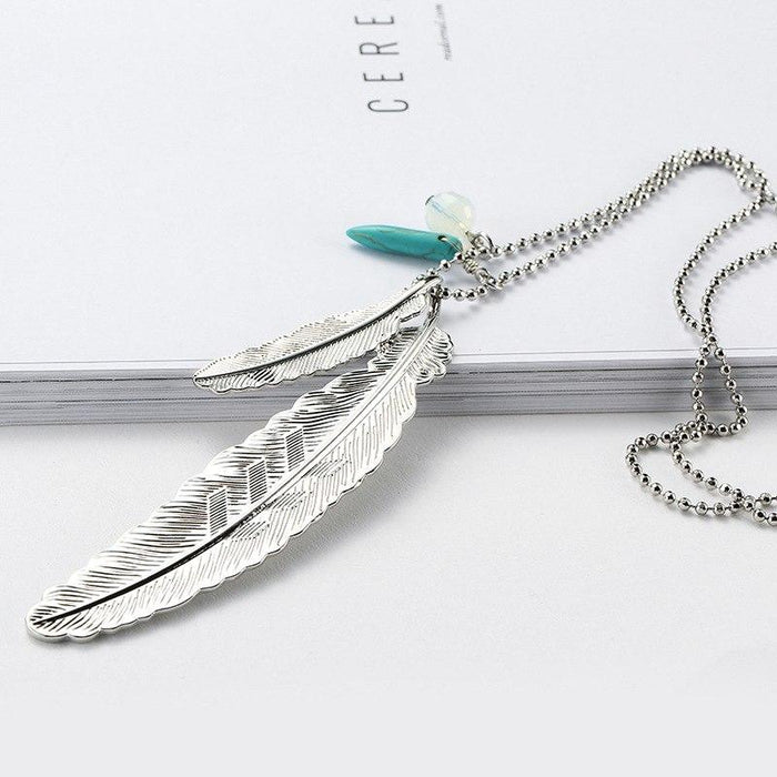 Feather and Stone Pendant Necklace