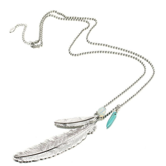 Feather and Stone Pendant Necklace