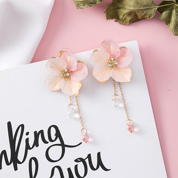Pink Blossoms Crystal Drop Earrings