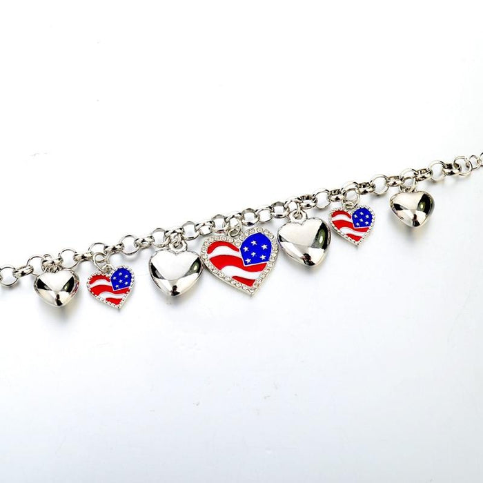 American Pride Heart Charm Bracelet