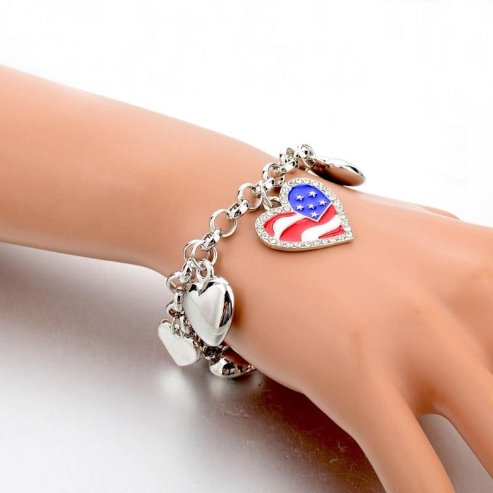American Pride Heart Charm Bracelet