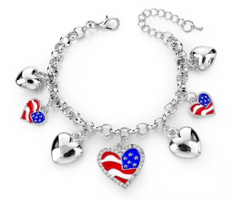 3 Sets of American Pride Heart Charm Bracelet