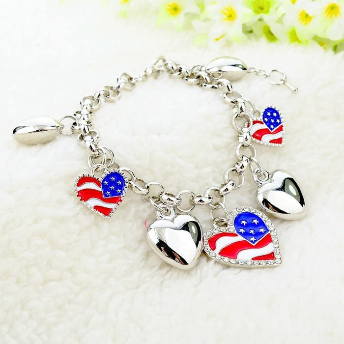 2 Sets of American Pride Heart Charm Bracelet