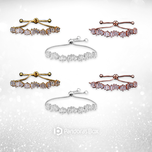 2 Sets of Baguette Crystal Adjustable Bracelet Trio