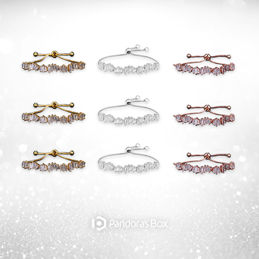 3 Sets of Baguette Crystal Adjustable Bracelet Trio