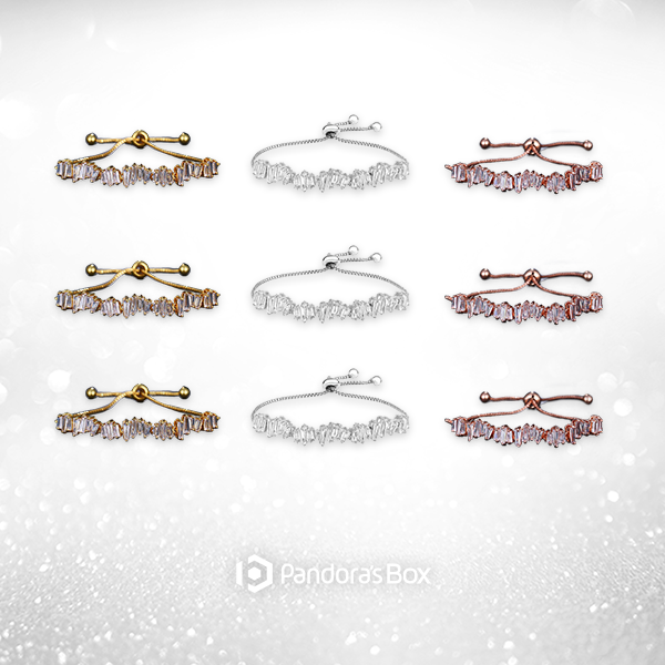 3 Sets of Baguette Crystal Adjustable Bracelet Trio