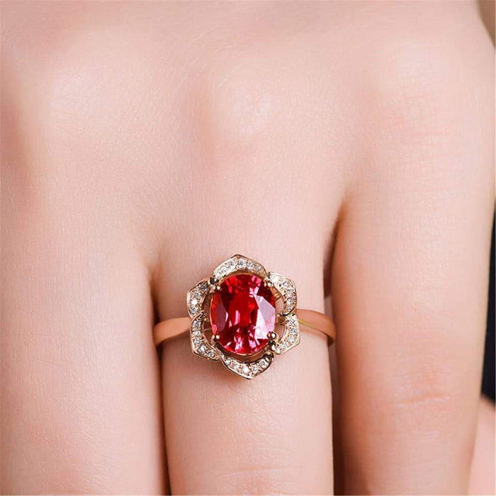 Blooming Rose Red Crystal Ring