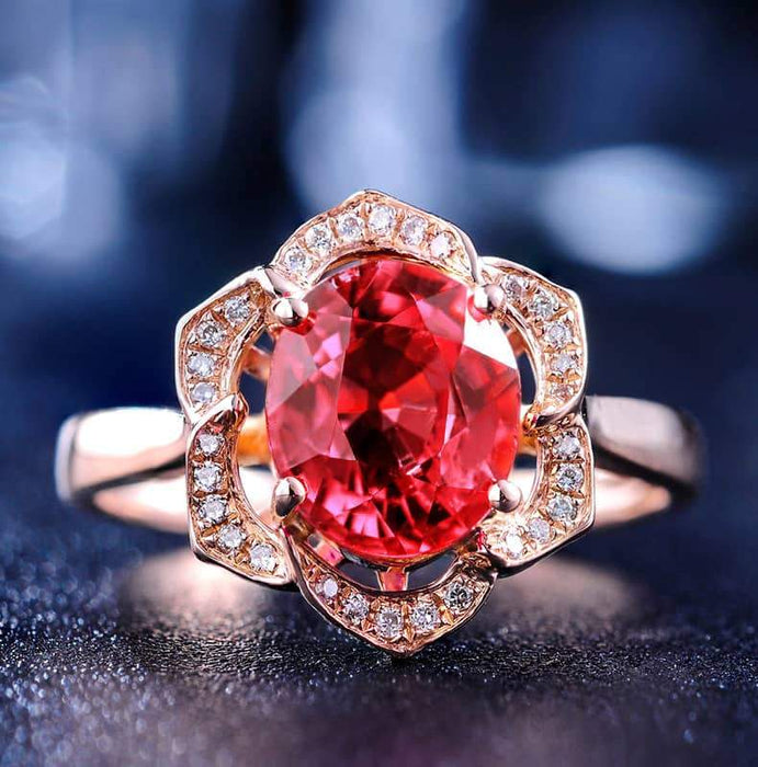 Blooming Rose Red Crystal Ring