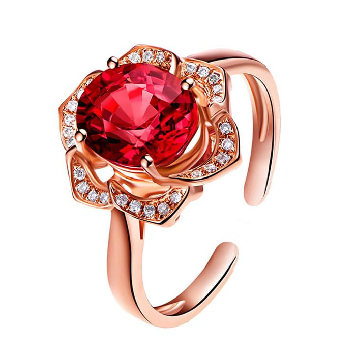 Blooming Rose Red Crystal Ring