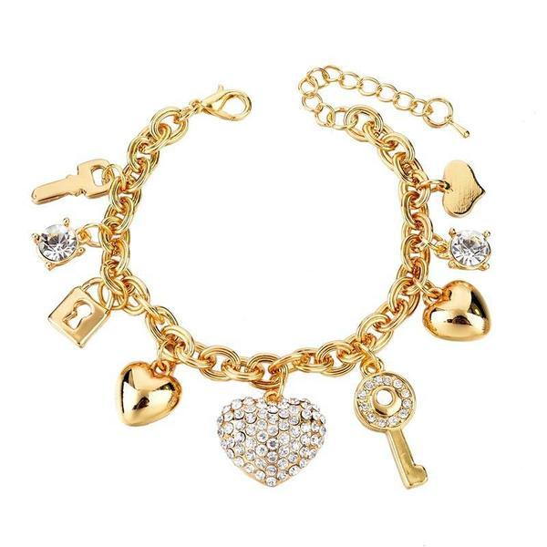 Gold Key Necklace and Love Locked Bracelet Bundle