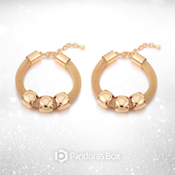 2 Sets of Cube Charms Gold Metal Bracelet