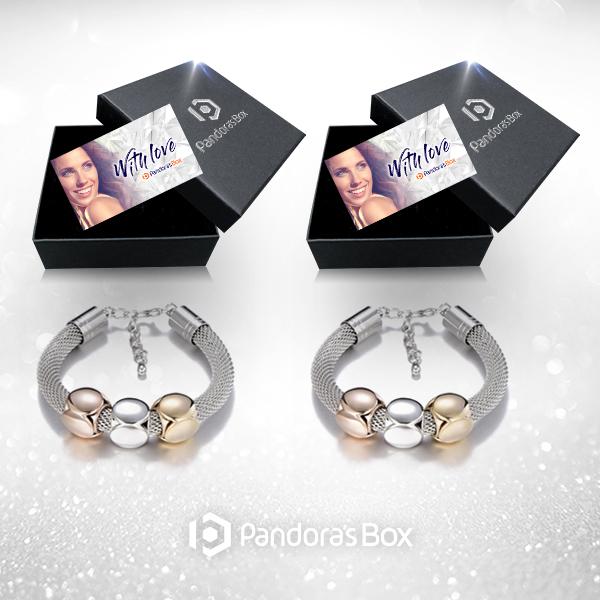 2 Sets of Cube Charms Metal Bracelet With Gift Box