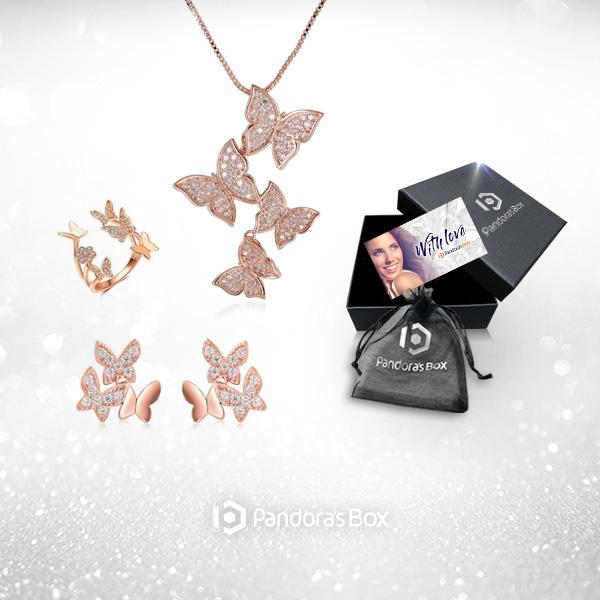 Free Spirit Adjustable Butterfly Ring, Necklace & Earrings with Black Gift Boxes