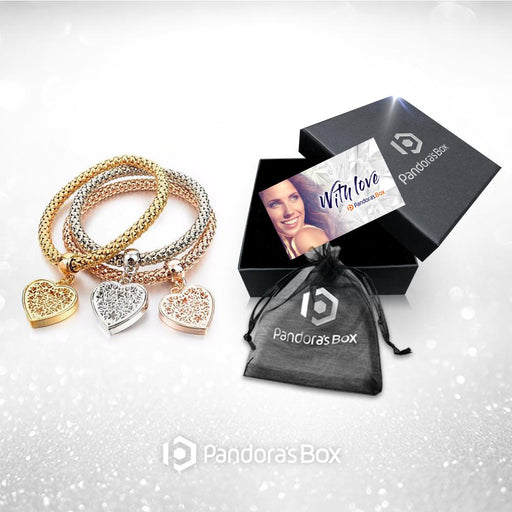 Heart Charm Bracelets with Austrian Crystals with Black Gift Box