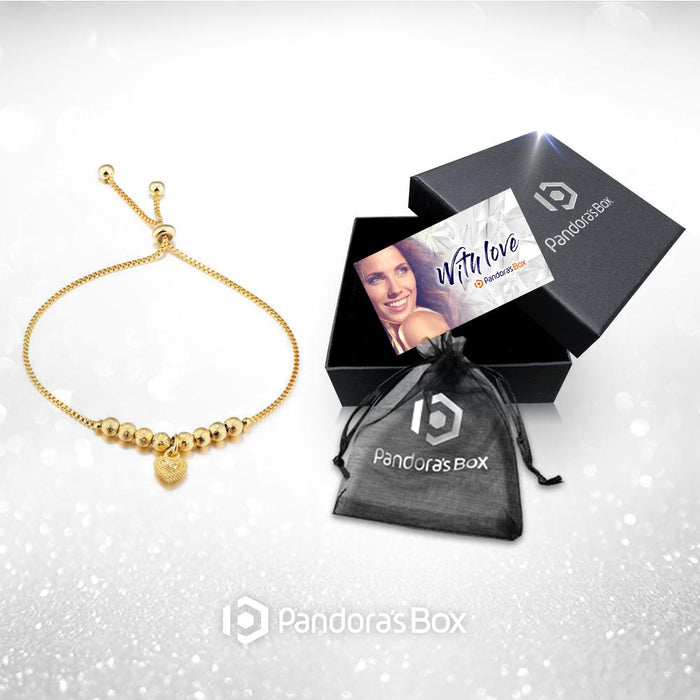 Heart of Gold Adjustable Bracelet with Gift Box and Bag