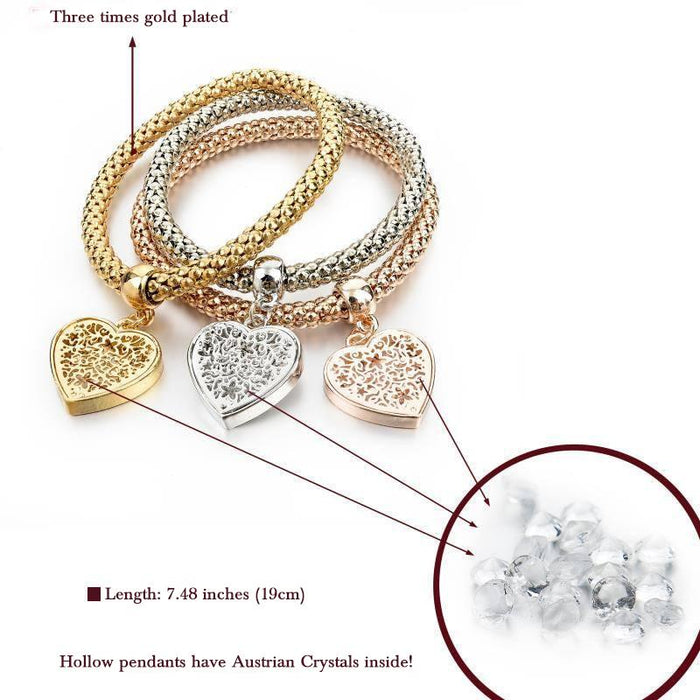 Heart Charm Bracelets with Austrian Crystals with Black Gift Box