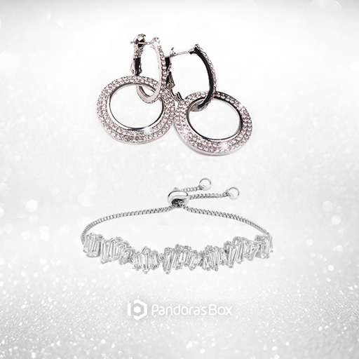 "Hollywood Hoops" Crystal Double Hoop Earrings & Baguette Adjustable Bracelet
