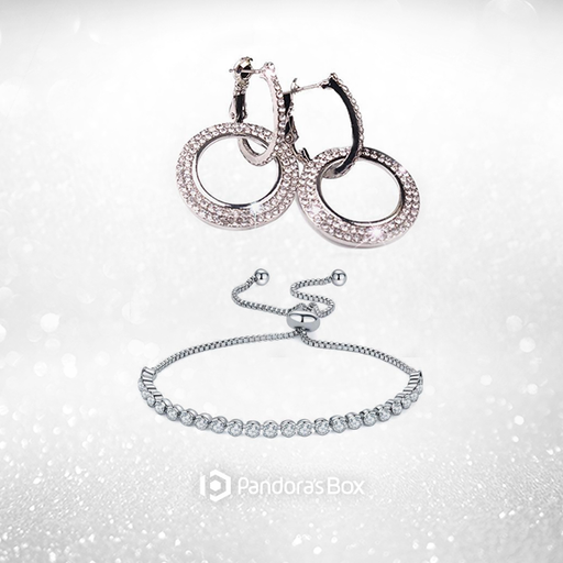 Hollywood Hoops Crystal Earrings & Rhinestone Adjustable Tennis Bracelet
