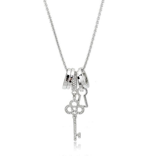 Hollywood Hoops Crystal Earrings, Rhinestone Adjustable Tennis Bracelet & Silver Key Necklace