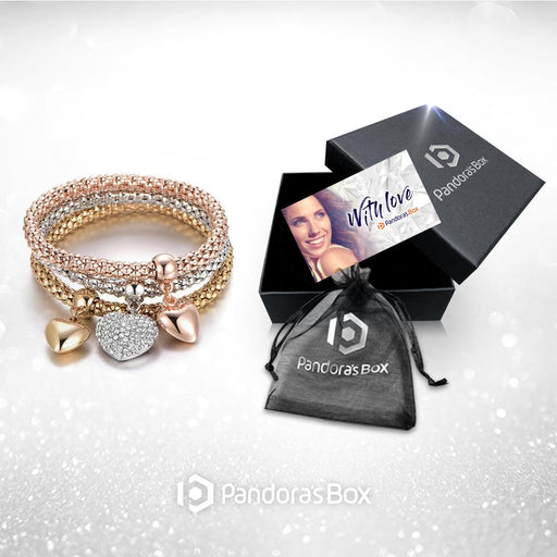 Solid Hearts Charm Bracelet with Gift Box and Bag