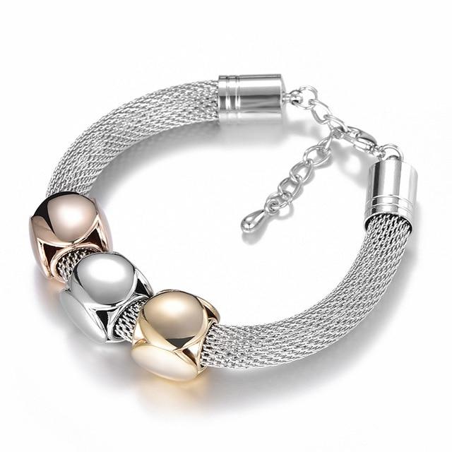3 Sets of Cube Charms Metal Bracelet With Gift Box