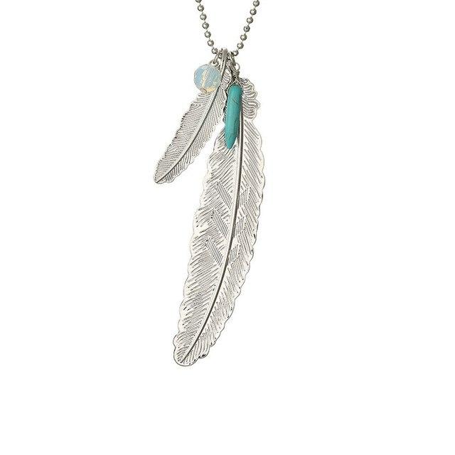 Feather and Stone Pendant Necklace